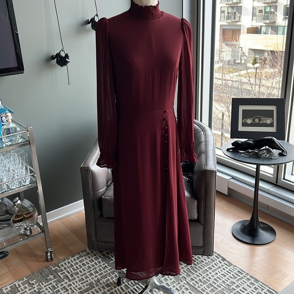 New REFORMATION Stevi Slit-Leg Crepe Midi Dress in Plum Size 8 - Picture 2 of 8